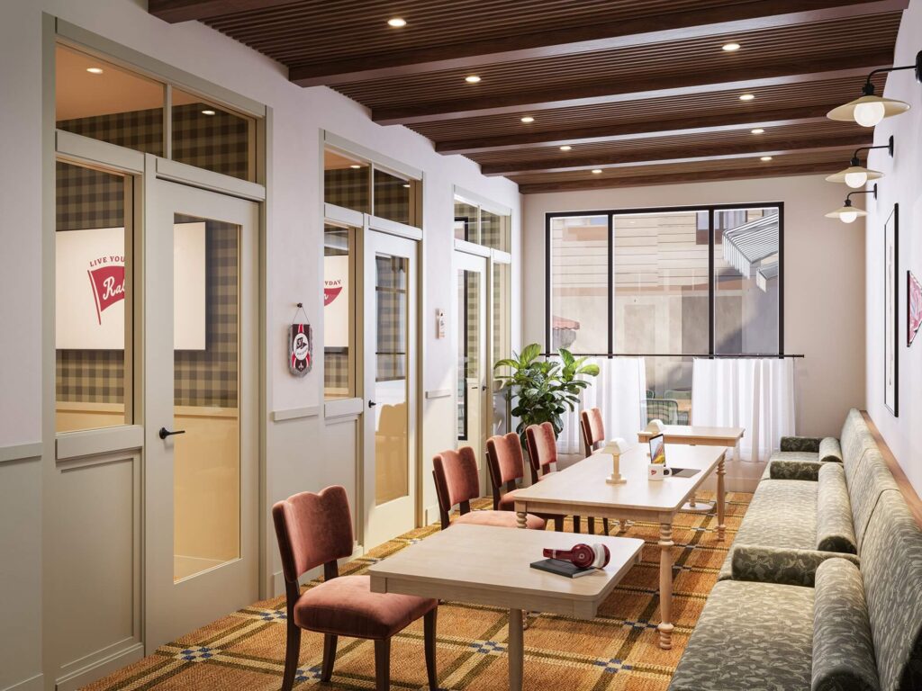 Study lounges with private rooms at Heyday Raleigh