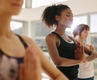 group indoor yoga meditation session